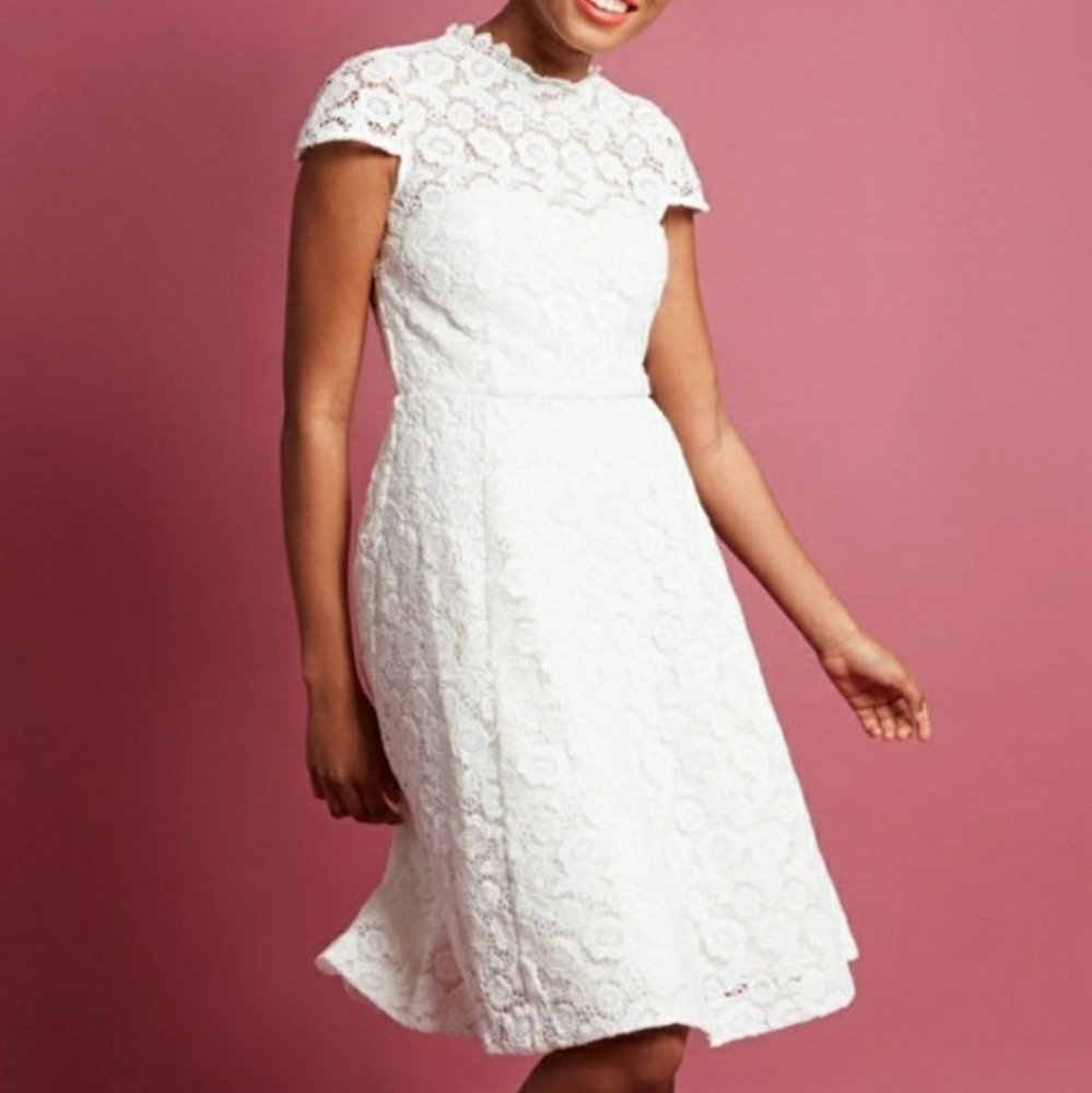 Modcloth floral lace white dress xs